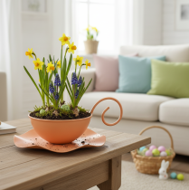 Artikel Dekorativ metalkop, orange, Ø11,5 cm, H6 cm, med underkop, 2 stk.