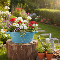 Artikel Rund skål med hank, dekorativ skål, blomsterskål, blå, Ø33,5 cm