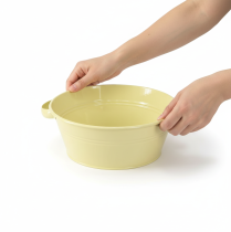 Artikel Dekorativ metalskål, grøn-gul, blomsterskål med hank, Ø33,5 cm