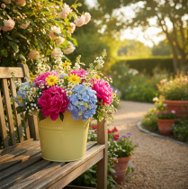 Artikel Dekorativ metalpotte, grøn/gul, urtepotte, 31x26x21,5 cm