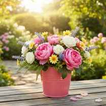 Artikel Metal spand urtepotte med lyserødt håndtag 16x17,5x16cm 2 stk.