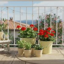 Artikel Metal spand urtepotte med hank, grøn/gul, 20x17,5x16cm, 2 stk.