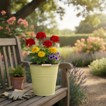 Artikel Metalspand/urtepotte i grønlig gul, 26x22,5x23cm, 6l