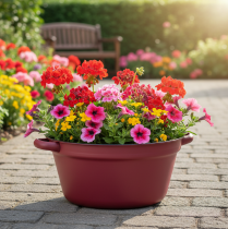 Artikel Metalspand med håndtag, dekorativ beholder til plantning, rød, Ø20,5 cm, H10,5 cm