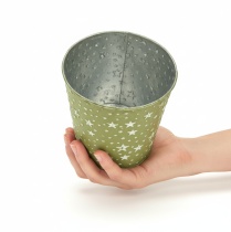 Artikel Sølvgrøn plantekasse, metal urtepotte med stjerner, Ø14 cm