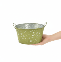 Artikel Metalskål med stjerner og hanke, grøn, Ø20 cm, H11,5 cm