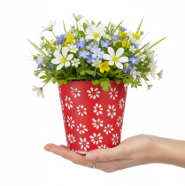 Artikel Rød og hvid blomsterpotte, metal, Ø12,5 cm H11,5 cm