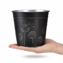 Artikel Sort og sølv urtepotte, metalplanteskjuler, Ø12,5 cm H11,5 cm