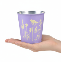 Artikel Metal urtepotte, plantekasse, lilla blomster, Ø10 cm H10,5 cm