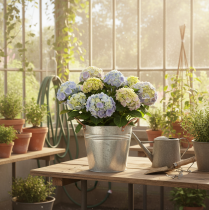 Artikel Metal urtepotte med håndtag, dekorativ spand, Ø16 cm H15 cm