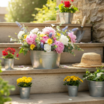 Artikel Rund blomsterskål med hanke, metalskål Ø17,5 cm H9 cm