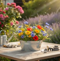 Artikel Rund blomsterskål med hanke, metalskål, Ø21 cm, H9,5 cm