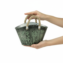 Artikel Urtepotte med hanke, taske, metal, jute, 19×13,5×13,5 cm