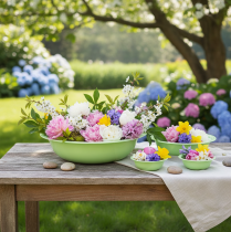 Artikel Dekorativ metalskål, grøn, metalskål med emalje-look, Ø29 cm