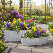 Artikel Oval metalskål i hvid og sølv, 32,5 cm/37 cm, sæt med 2.