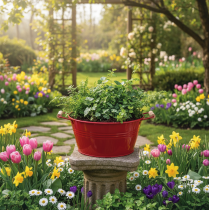 Artikel Dekorativ skål med hanke, metal blomsterskål, rød, Ø29 cm, H14,5 cm