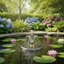 Artikel Solpumpe til havedamme, flydende dekorativ vandfunktion med LED, 16 cm