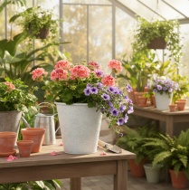Artikel Urtepotte, plantekasse med ornamenter, metaldekoration hvid, grå Ø20,5 cm H19,5 cm