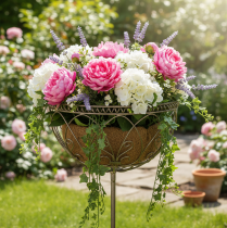 Artikel Metal havekurv, dekorativ genstand i vintagestil til stilfuld udendørs brug, 95 cm