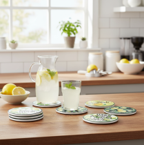 Artikel Citron dekorative keramiske glasbrikker rund assorteret Ø10,5cm 6 stk