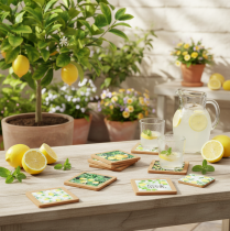 Artikel Bordskånere Citroner Kork Keramik Sommer Assorteret 19,5 cm 6 stk.