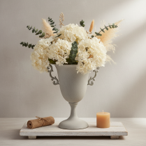 Artikel Vintage metalpokal, grå, dekorativ pokal med håndtag, antikt look, Ø20,5 cm H26,5 cm, til borddekoration og blomsterdekoration