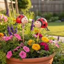 Artikel Mariehøne havepæle, dekoration til forår og sommer, blomsterdekoration, 31 cm, 4 stk.