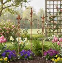 Artikel Vintage havepæl, rustent metal, assorteret, 58 cm, 3 stk.