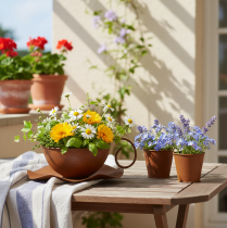 Artikel Plantekop med underkop, urtepotte, rust finish, Ø19,5 cm, H8 cm