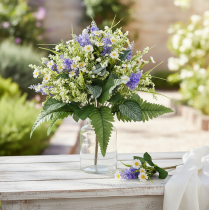 Artikel Dekorativ kunstig blomsterbuket, margueritter og syren, bedragerisk realistisk, 40 cm, borddekoration, værelsesdekoration