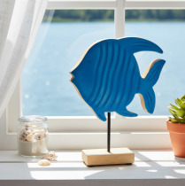 Artikel Træfiskfigur, maritim dekoration, håndlavet borddekoration til stuen, 22 cm