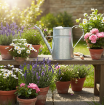 Artikel Galvaniseret dekorativ vandkande, metal, grå, vintage look, 1,7L, H23cm, til stilfuld blomsterdekoration og plantekasser