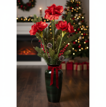 Artikel Kunstig amaryllisblomst, rød, lang stilk, til vase og arrangement, 77 cm