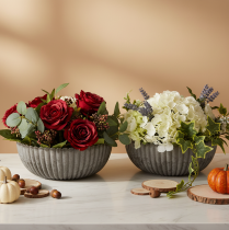 Artikel Rund, rillet skål, dekorativ beholder til blomsterarrangementer, 20 cm, 2 stk.