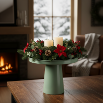 Artikel Dekorativ metalplade, grøn, rund bund, bakke til blomsterarrangementer, 20 cm