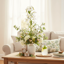 Artikel Kunstig hvid lilje med lang blomstrende gren, dekorativ, 80 cm