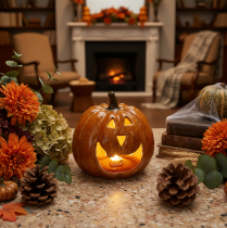 Artikel Keramisk græskar Halloween LED-dekoration 15 cm