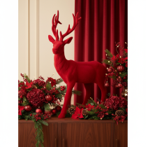 Artikel Dekorativ figur af en stående hjort, stor, flokket juledekoration, 85 cm