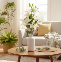 Artikel Kunstige liljer, 6 hvide blomster, realistisk blomstrende gren, 66 cm