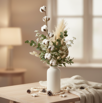 Artikel Kunstig bomuldsgren med 8 rigtige blomster, 78 cm