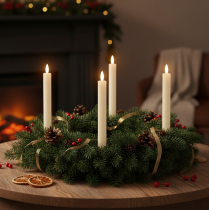 Artikel LED pindelys med timer rillede lys creme 24,5cm 4 stk