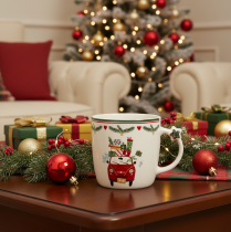 Artikel Keramikkrus med julemotiv, bil og gaver, 9 cm