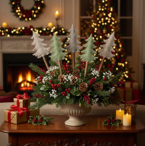 Artikel Dekorativt juletræ på pind til plantekasser og høje arrangementer, 45 cm, 6 stk.