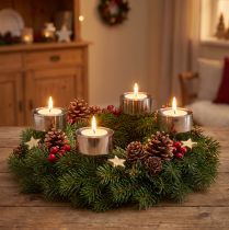 Artikel Fyrfadsstage til klæbning adventskrans sølv Ø4cm 8 stk