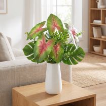 Artikel Kunstig caladium seksbladet grøn/lyserød kunstig plante som ægte!