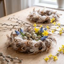 Artikel Fjerkrans dekorative fjer naturlig påskepynt Ø15cm 4 stk