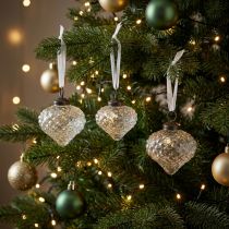 Artikel Julepynt glasdekoration løg klar diamant Ø5,5cm 9 stk
