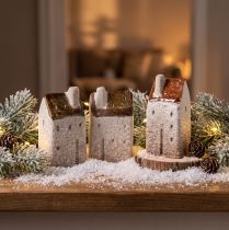 Artikel Dekorativt keramikhussæt, miniaturehuse til stående, 7 cm, 3 stk.