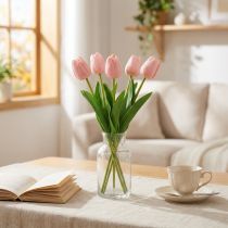 Artikel Kunstige blomster tulipan pink, forårsblomst 48cm bundt af 5