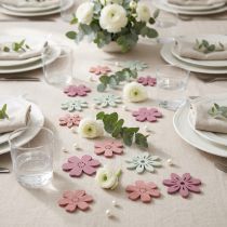 Artikel Scatter dekoration bord blomster træ hvid pink lilla 3,5cm 36stk